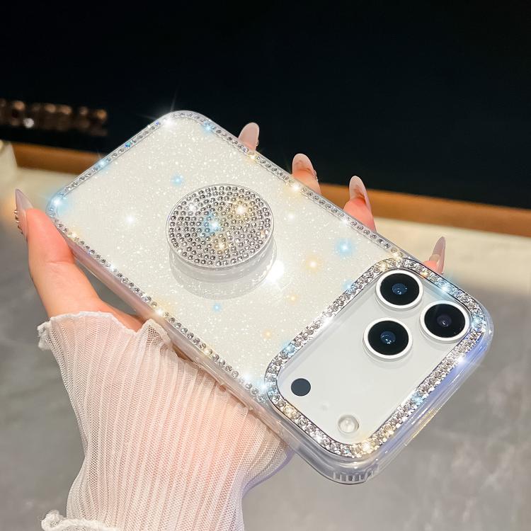 For iPhone 17 Pro Max Diamond Glitter Diamond Round Holder Phone Case