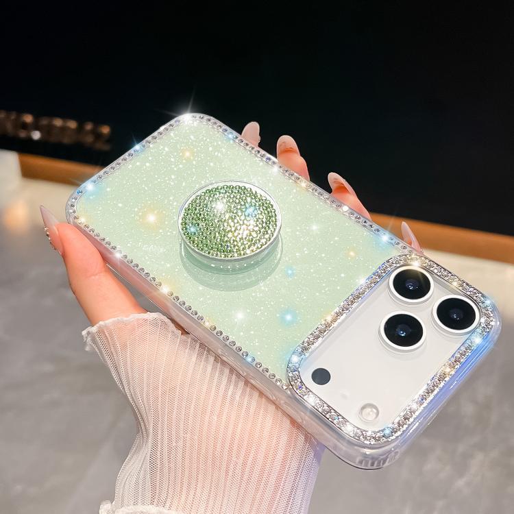 For iPhone 17 Pro Diamond Glitter Diamond Round Holder Phone Case