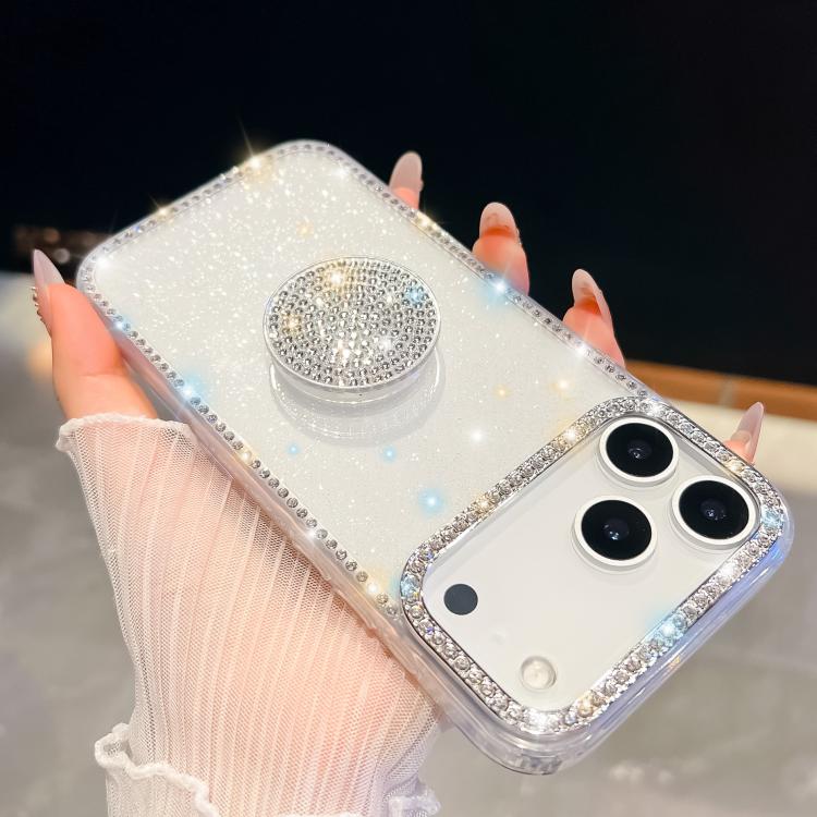 For iPhone 17 Pro Diamond Glitter Diamond Round Holder Phone Case