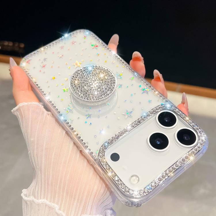 For iPhone 17 Pro Diamond Glitter Diamond Round Holder Phone Case