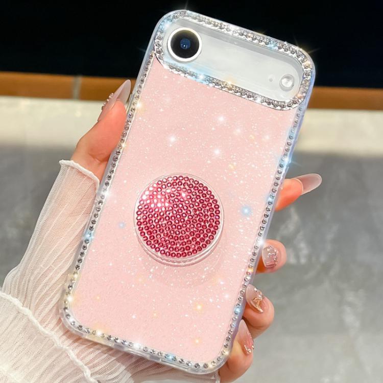For iPhone Air Diamond Glitter Diamond Round Holder Phone Case
