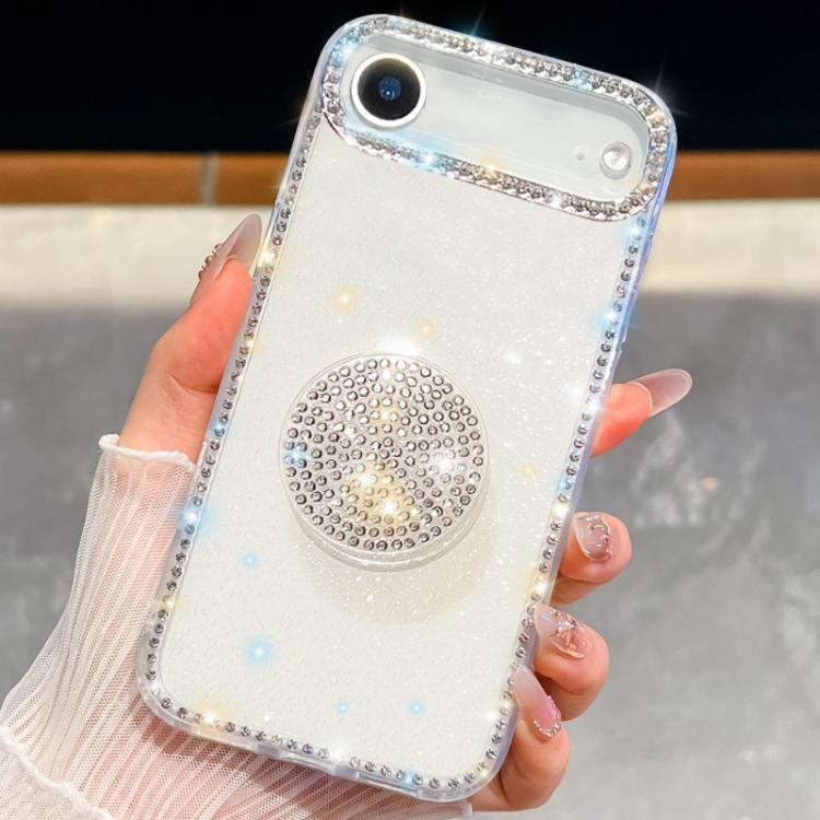 For iPhone Air Diamond Glitter Diamond Round Holder Phone Case