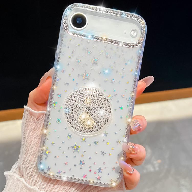 For iPhone Air Diamond Glitter Diamond Round Holder Phone Case
