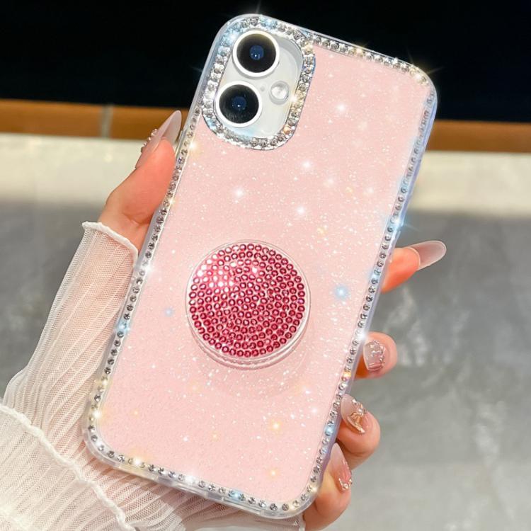 For iPhone 16 Plus Diamond Glitter Diamond Round Holder Phone Case