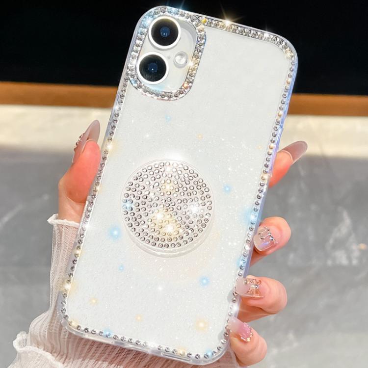 For iPhone 16 Plus Diamond Glitter Diamond Round Holder Phone Case