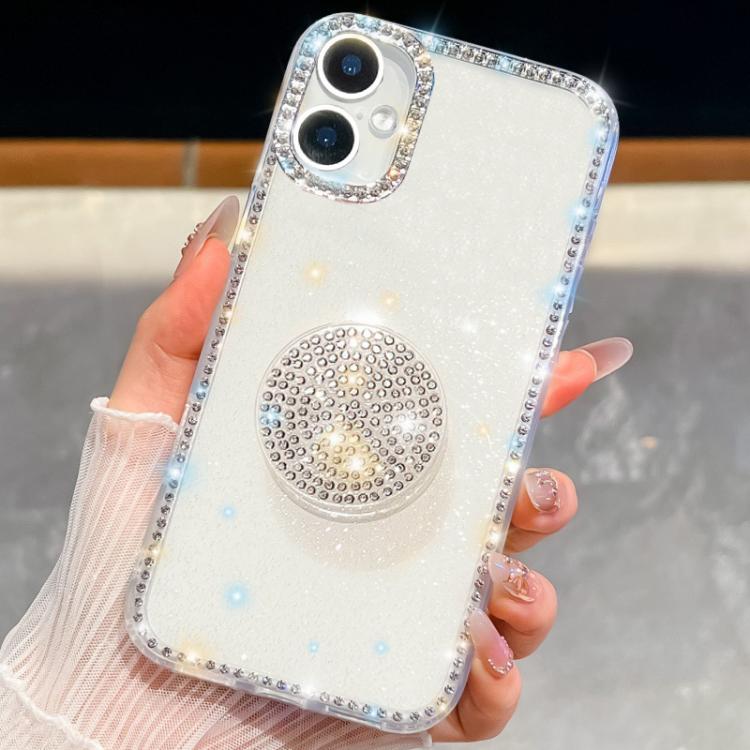 For iPhone 16 Diamond Glitter Diamond Round Holder Phone Case