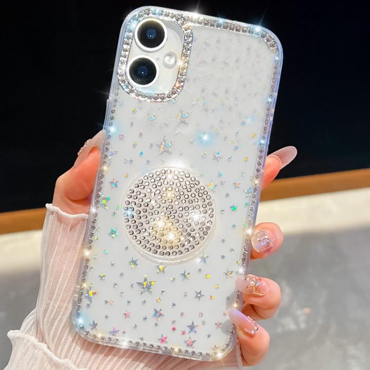 For iPhone 16 Diamond Glitter Diamond Round Holder Phone Case