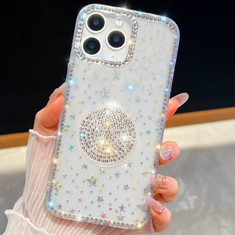 For iPhone 15 Pro Diamond Glitter Diamond Round Holder Phone Case