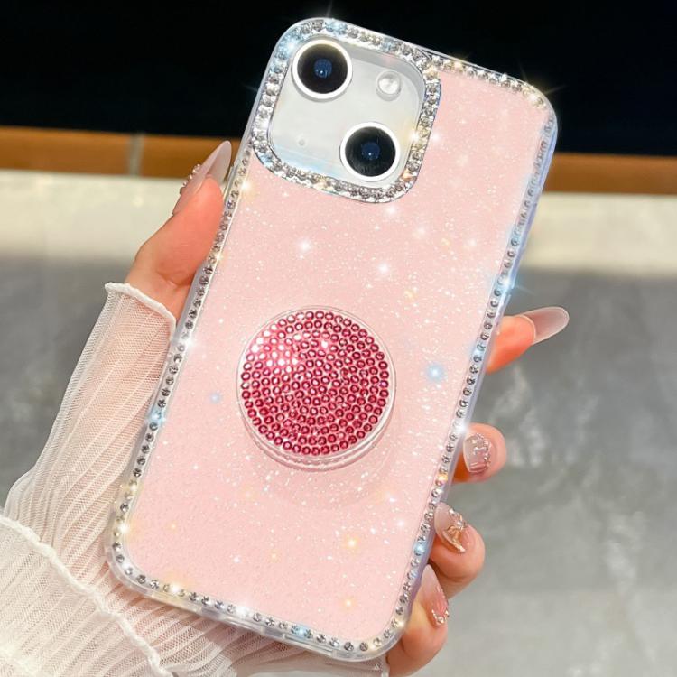 For iPhone 15 Diamond Glitter Diamond Round Holder Phone Case