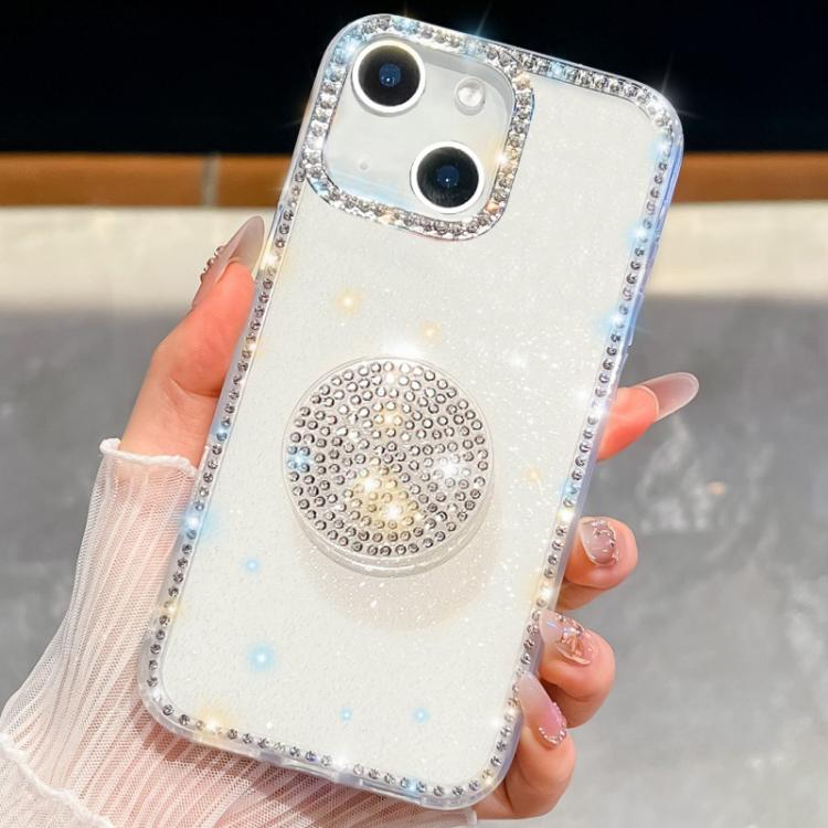For iPhone 15 Diamond Glitter Diamond Round Holder Phone Case