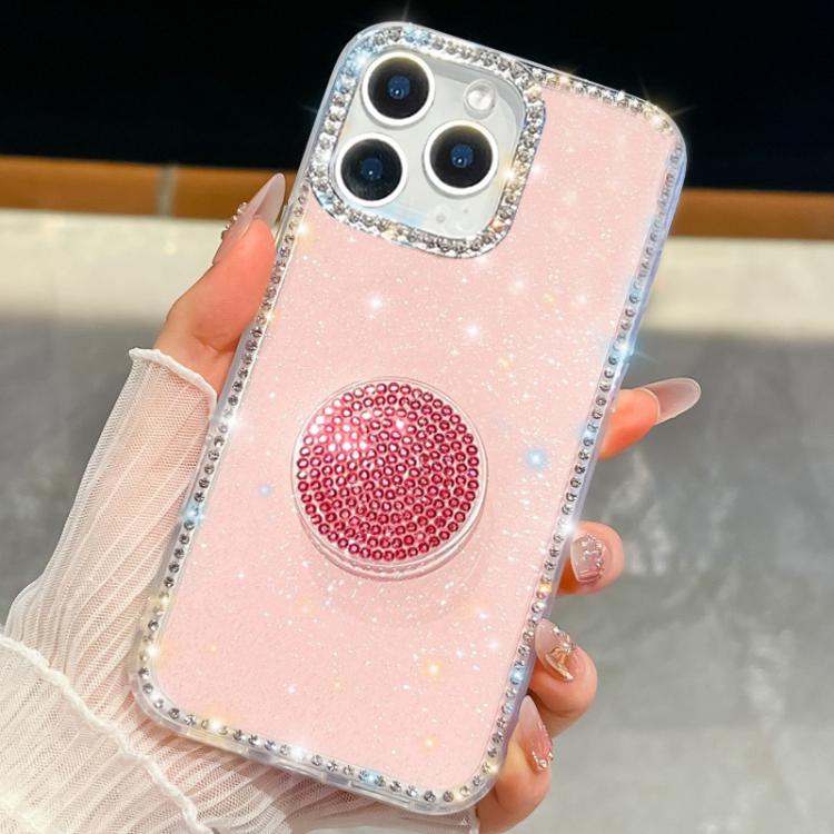 For iPhone 14 Pro Diamond Glitter Diamond Round Holder Phone Case