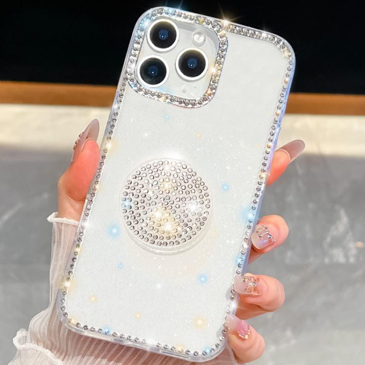 For iPhone 14 Pro Diamond Glitter Diamond Round Holder Phone Case