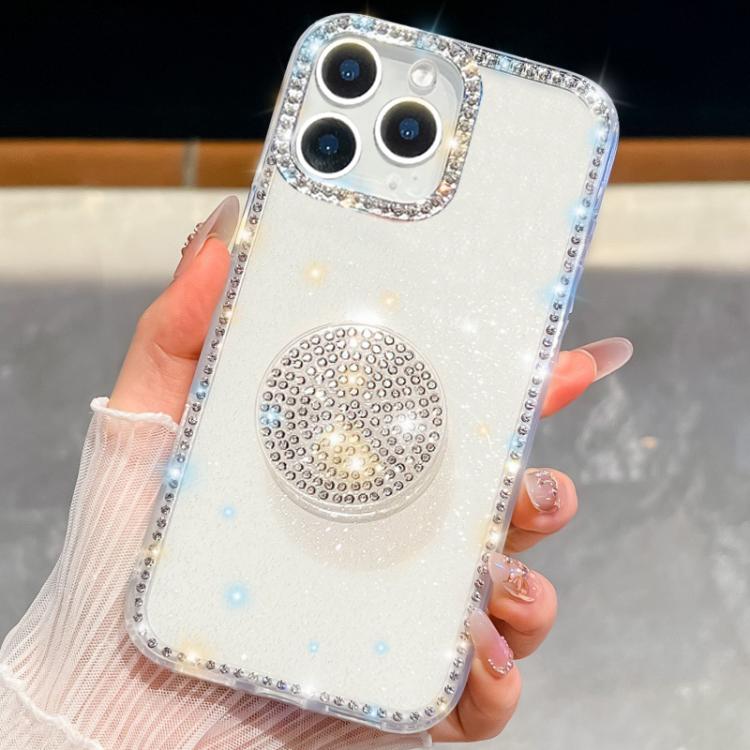 For iPhone 14 Pro Max Diamond Glitter Diamond Round Holder Phone Case