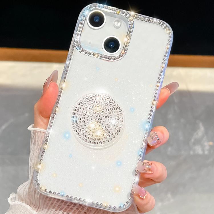 For iPhone 13 Diamond Glitter Diamond Round Holder Phone Case