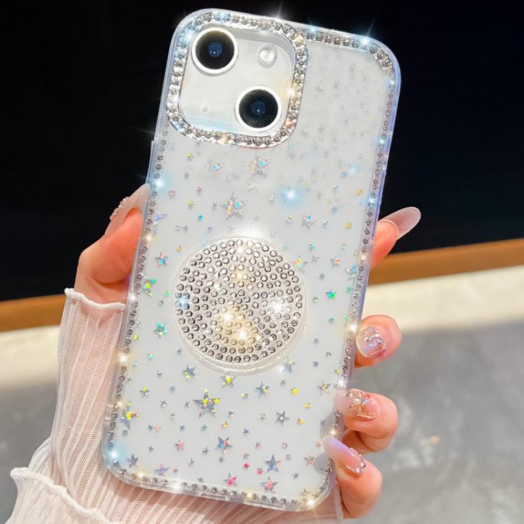 For iPhone 13 Diamond Glitter Diamond Round Holder Phone Case