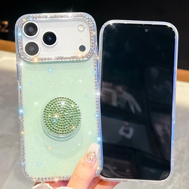 For iPhone 17 Pro Diamond Glitter Diamond Round Holder Phone Case