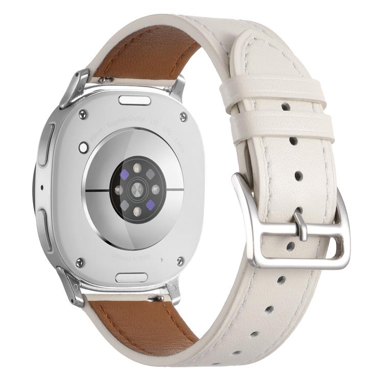 For Samsung Galaxy Watch8 / Watch8 Classic Stainless Steel Silver Buckle Genuine Leather Watch Band