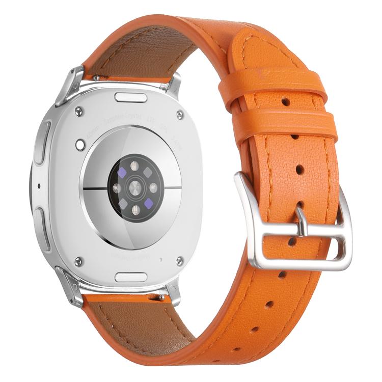 For Samsung Galaxy Watch8 / Watch8 Classic Stainless Steel Silver Buckle Genuine Leather Watch Band