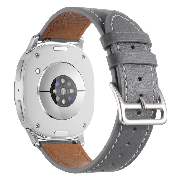 For Samsung Galaxy Watch8 / Watch8 Classic Stainless Steel Silver Buckle Genuine Leather Watch Band
