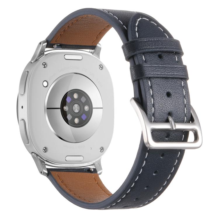 For Samsung Galaxy Watch8 / Watch8 Classic Stainless Steel Silver Buckle Genuine Leather Watch Band