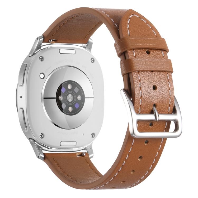 For Samsung Galaxy Watch8 / Watch8 Classic Stainless Steel Silver Buckle Genuine Leather Watch Band