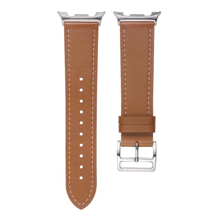 For Samsung Galaxy Watch8 / Watch8 Classic Stainless Steel Silver Buckle Genuine Leather Watch Band