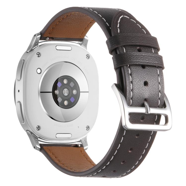 For Samsung Galaxy Watch8 / Watch8 Classic Stainless Steel Silver Buckle Genuine Leather Watch Band