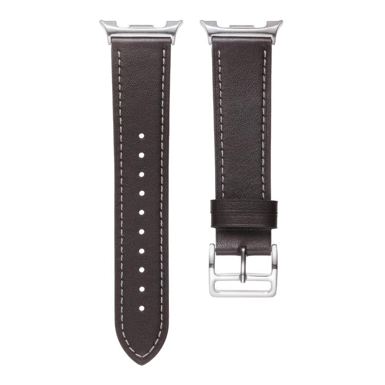For Samsung Galaxy Watch8 / Watch8 Classic Stainless Steel Silver Buckle Genuine Leather Watch Band