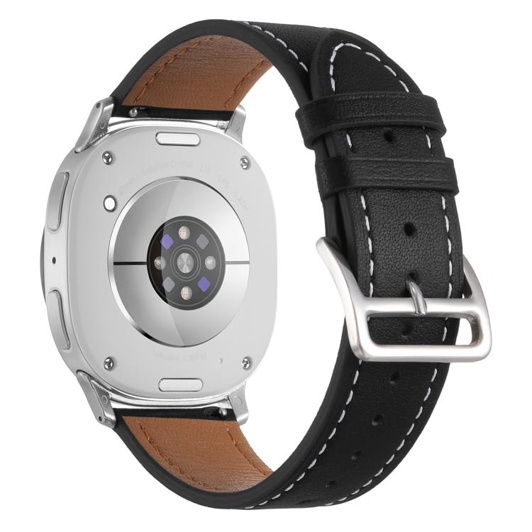 For Samsung Galaxy Watch8 / Watch8 Classic Stainless Steel Silver Buckle Genuine Leather Watch Band