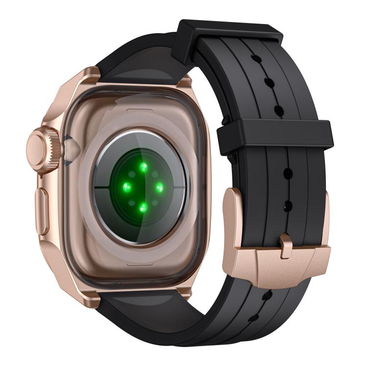 For Apple Watch Series 10 46mm Scale Model Integrated Metal Frame Silicone Watch Band