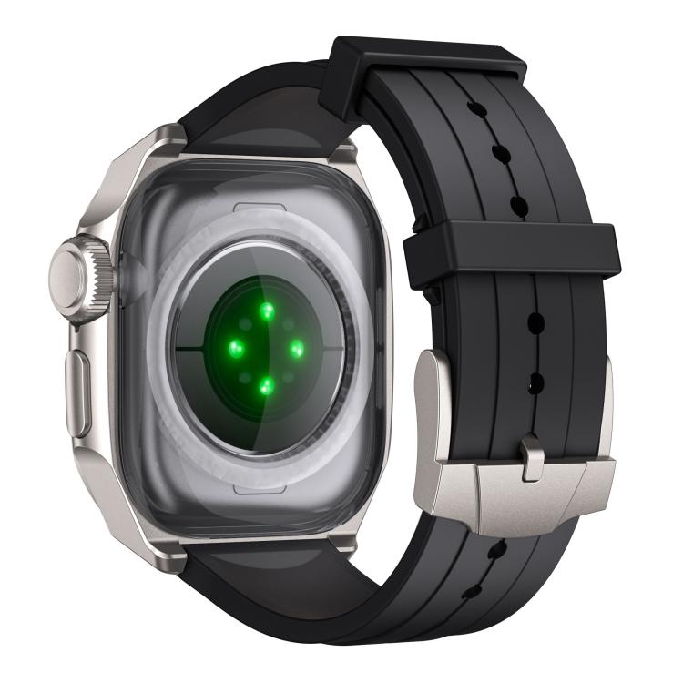 For Apple Watch Series 10 46mm Scale Model Integrated Metal Frame Silicone Watch Band