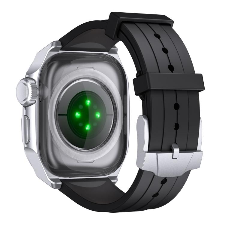 For Apple Watch Series 10 46mm Scale Model Integrated Metal Frame Silicone Watch Band