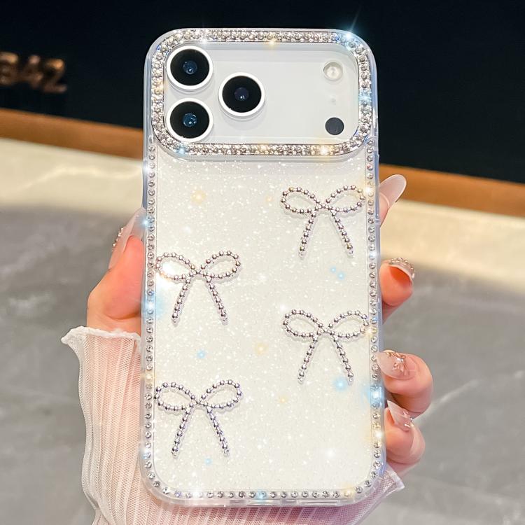 For iPhone 17 Pro Max Diamond Glitter Bow-knot Four-Corner Shockproof Phone Case