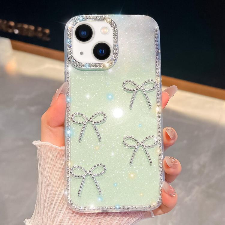 For iPhone 14 Diamond Glitter Bow-knot Four-Corner Shockproof Phone Case