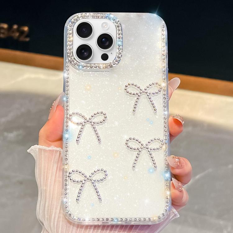 For iPhone 14 Pro Diamond Glitter Bow-knot Four-Corner Shockproof Phone Case