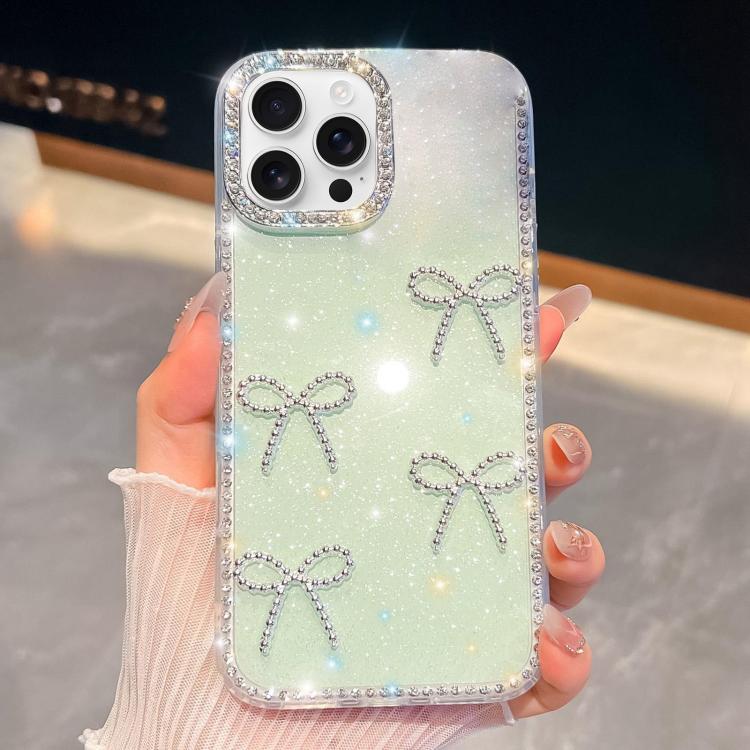 For iPhone 15 Pro Diamond Glitter Bow-knot Four-Corner Shockproof Phone Case