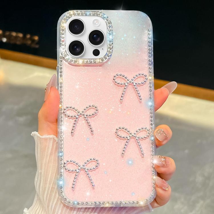 For iPhone 15 Pro Max Diamond Glitter Bow-knot Four-Corner Shockproof Phone Case