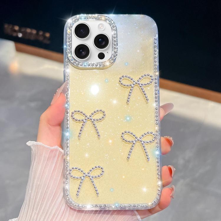 For iPhone 16 Pro Max Diamond Glitter Bow-knot Four-Corner Shockproof Phone Case