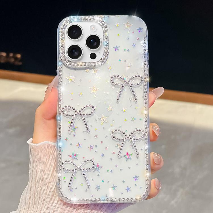 For iPhone 16 Pro Max Diamond Glitter Bow-knot Four-Corner Shockproof Phone Case