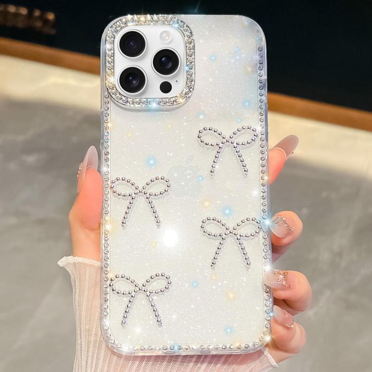 For iPhone 16 Pro Max Diamond Glitter Bow-knot Four-Corner Shockproof Phone Case