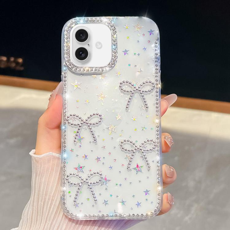 For iPhone 17 Diamond Glitter Bow-knot Four-Corner Shockproof Phone Case