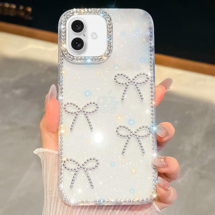 For iPhone 17 Diamond Glitter Bow-knot Four-Corner Shockproof Phone Case