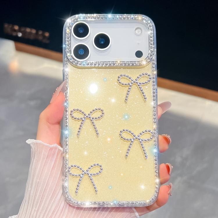 For iPhone 17 Pro Diamond Glitter Bow-knot Four-Corner Shockproof Phone Case