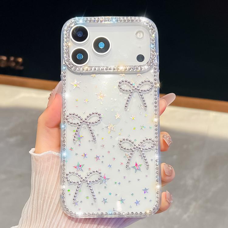 For iPhone 17 Pro Diamond Glitter Bow-knot Four-Corner Shockproof Phone Case