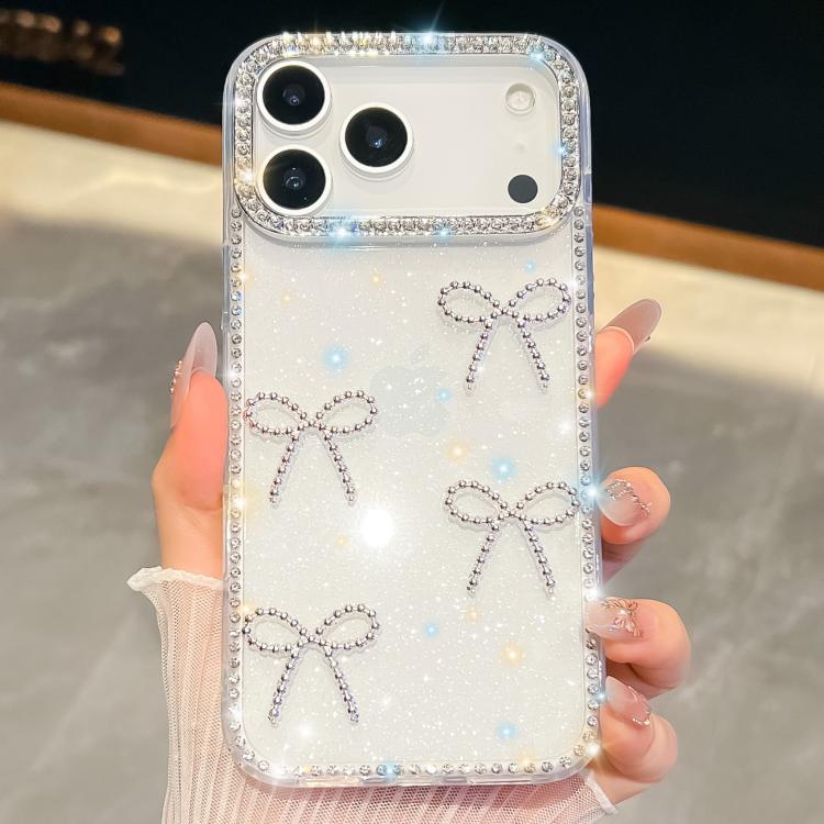 For iPhone 17 Pro Diamond Glitter Bow-knot Four-Corner Shockproof Phone Case