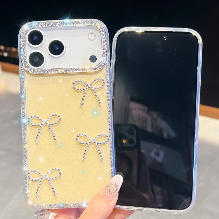 For iPhone 17 Pro Max Diamond Glitter Bow-knot Four-Corner Shockproof Phone Case