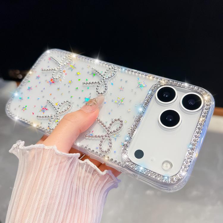 For iPhone 17 Pro Max Diamond Glitter Bow-knot Four-Corner Shockproof Phone Case
