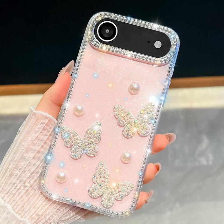 For iPhone Air Diamond Glitter Pearl Butterfly Four-Corner Shockproof Phone Case