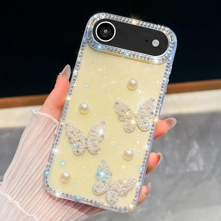 For iPhone Air Diamond Glitter Pearl Butterfly Four-Corner Shockproof Phone Case