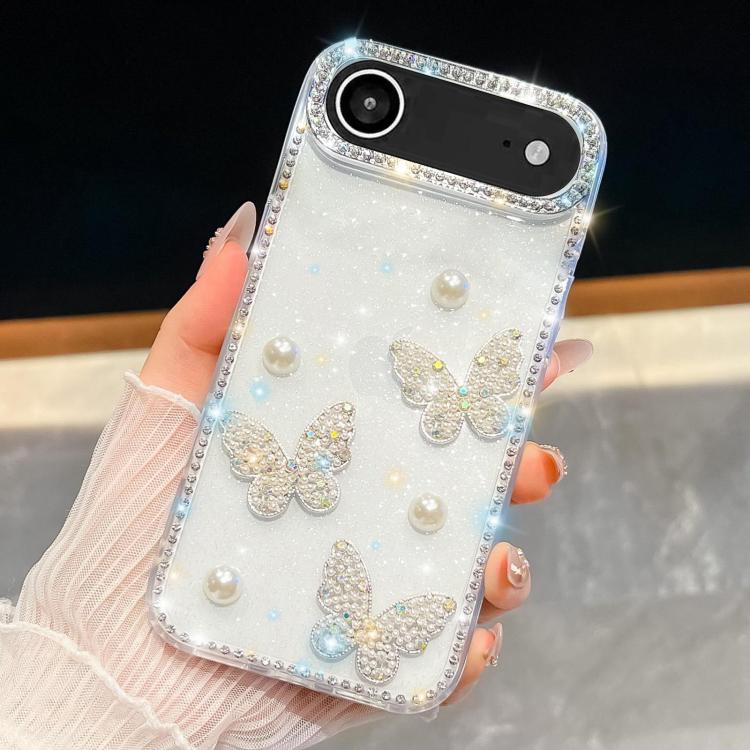 For iPhone Air Diamond Glitter Pearl Butterfly Four-Corner Shockproof Phone Case